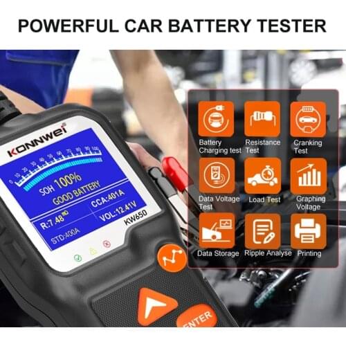 KONNWEI KW650 Car Battery Tester 6-16V Car Motorcycle Battery System Analyzer 100-2000CCA Car Charging Cranking Diagnosis Tool