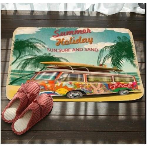 Vintage Summer Holiday Retro Bus Camper Van Door Mat Car Mats Floor Anti-slip Bath Mat Kitchen Rugs Living Room Bedroom Carpet