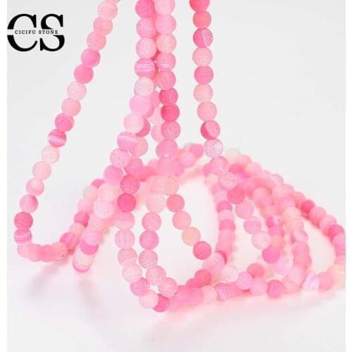 Pink Frosted Agates Beads Natural Stone Beads Cracked Round Loose Beads for Jewelry Making DIY Bracelet 4/6/8/10/12 MM