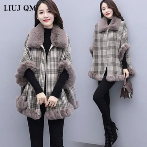 Womens Capes and Ponchoes 2021 Winter Jacket Rabbit Fur Ball Shawl Knitted Sweater Poncho Long Cashmere Cardigan Coat