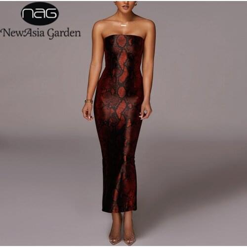 NewAsia Print Bodycon Dress Women Stretch Strapless High Waist Long Dresses Sleeveless Vestidos Sexy Club Outfits Fashion Robe