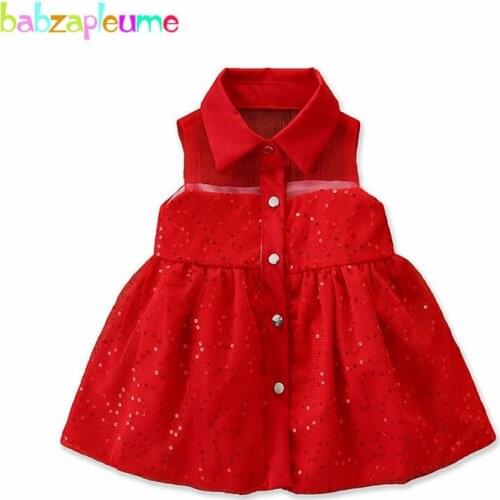 2020 Summer Baby Girls Party Dresses Fashion Sleeveless Sequins Square Collar Mesh Kids Princess Dress Toddler Clothes BC1535