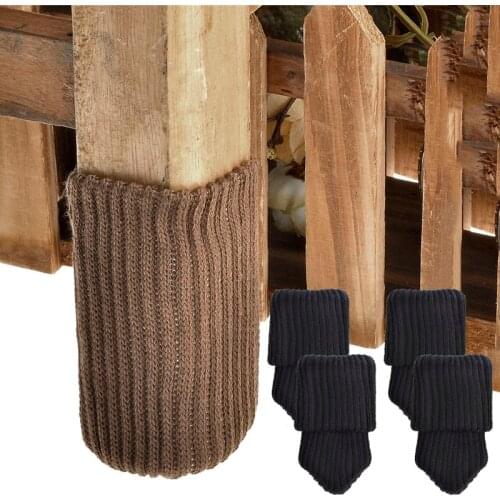 4Pcs Table Foot Socks Chair Leg Covers Floor Protectors Non-Slip Knitting Stitching Color Socks For Furniture Home Decor