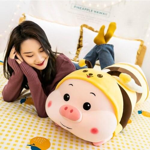 60~100cm Cosplay Bee Dressing Pig Plush Toy Stuffed Cartoon Animal Pink Piggy Hug Throw Pillow Doll Cuddly Plushies for Kid 2021