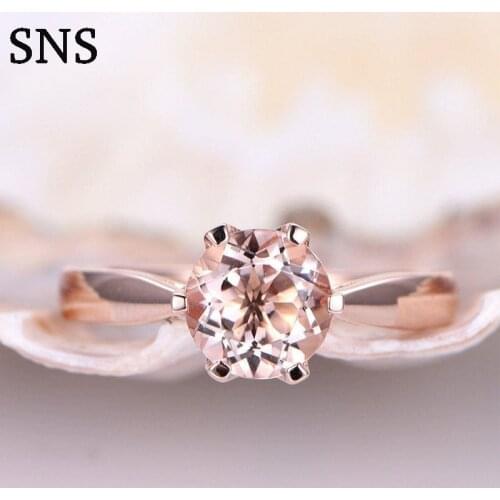 7.0m Round Shape Natural Morganite Engagement Ring 14K Rose Gold 6 Prong Setting For Women Fast Shipping Free Gift Box
