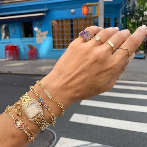 15+4cm square link chain iced out bling micro paved cz zirconia women charm Modern hip-hop charm bangles bracelets jewelry 2019