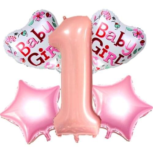 Baby 1st Birthday Balloons 5pcs/set Pink Number Foil Balloons Baby Girl Birthday Party Decorations Party Supplies Helium Globos