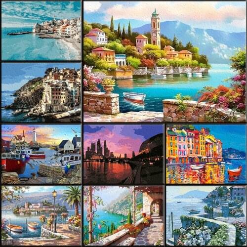 DIY Paint By Numbers Seaside Scenery Natural Pictures On Canvas For Drawing Acrylic Paints Art Supplies Home Decor Unique Gift