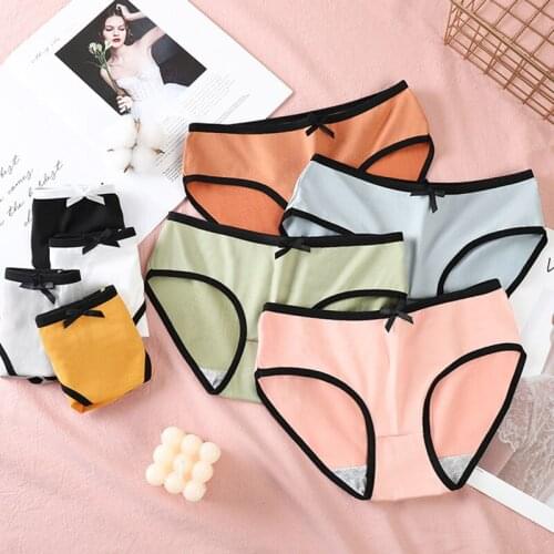Candy Color Bowknot Cotton Panties Underwear Seamless Breathable Low Waist Students Briefs Sexy Women Invisible Soft Underpants