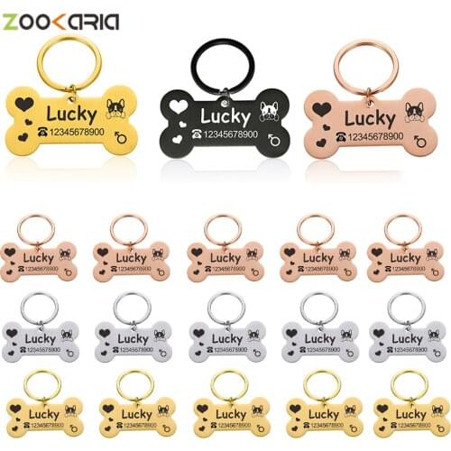 Pet Id Tag Engraved Dogs Bone Arbitrary Text Custom Cat Dog Tags Nameplate Pets Puppy Personalized Collar Pendant Accessories