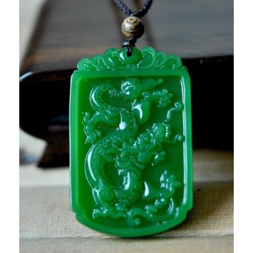 Chinese Rich Green Natural Hand-Carved HeTian Jade Dragon pendant