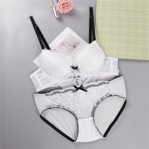 New Lingerie Set 3/4 Cup Sexy Intimates Push Up Bra Set Underwear Lace Bow Floral Embroidery Lace Women Bra Panty