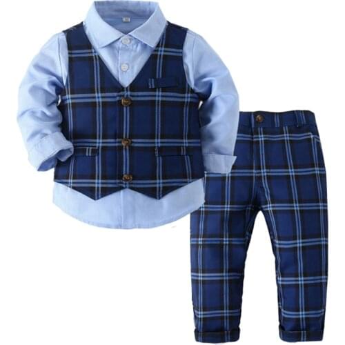 Kids Boy Gentleman Clothing Set Long Sleeve Shirt+Waistcoat+Pants Toddler Boy Outfits for Wedding Party Dress Outfits