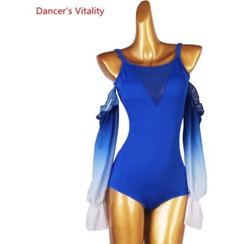 Latin Dance Body Suit Sling Top Lantern Sleeve Performance Onesies Profession Custom Female Adult Child Competition Clothing
