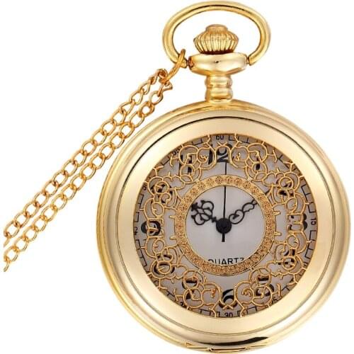 Steampunk Hollow Pattern Quartz Pocket Watch Necklace with Chain Pendant Women Ladies Girl Best Gift Fob Watch