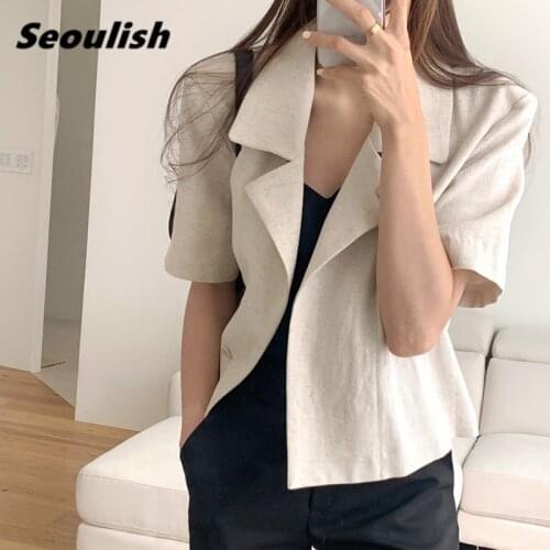 Seoulish Summer New 2021 Minimalist Womens Blazers Cardigan Female Jacket Short Outerwear Button Pocket Chic Korean Style Tops