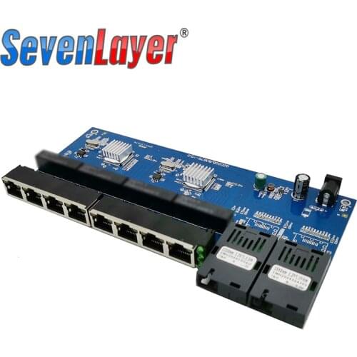 Media Converter Fiber Optical Gigabit Ethernet switch PCBA 8 RJ45 UTP and 2 SC fiber Port 10/100/1000M Board PCB 1PCS