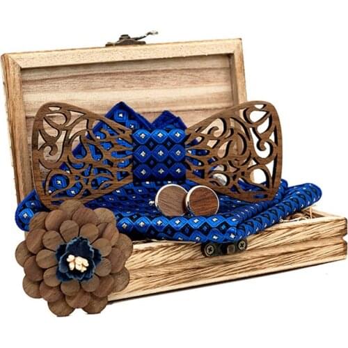 Black Walnut Hollow Cut Solid Wood Tie Wooden Needle Type Bust Cufflinks Square Towel Set Baking Wooden Box