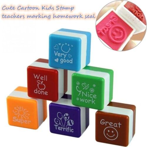 6Pcs Teachers Marking Seal Self Inking Cartoon English Version Praise Reward School Stationery Stamps Seal Home Office Supplies