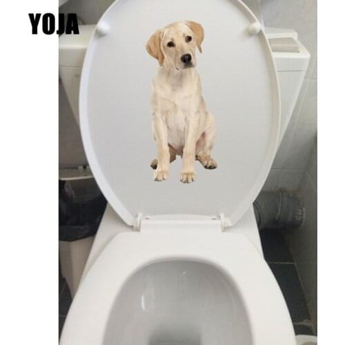 YOJA 9.1*20.7CM Golden Retriever Cartoon Dog Toilet Stickers Home Wall Decals Decoration T1-0264