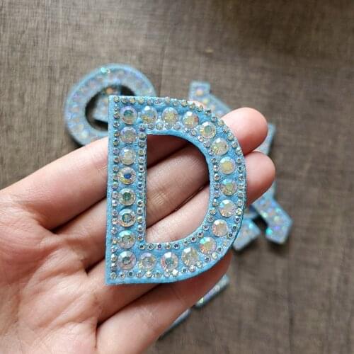 Light Blue A-Z Rhinestone Patche 3D 26 English Alphabet Patches For Clothes Iron On Patch English Letter Rhinestone Applique DIY