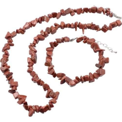 Natural Stone Gold Stone Chips Beads Gravel Irregular Necklace Bracelet Jewelry Set Womens Yoga Healing Jewelry Gifts Y1080
