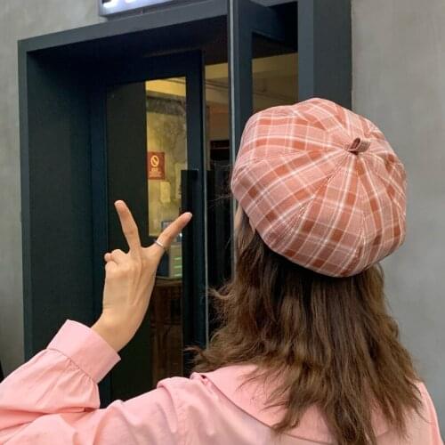 2021 New Spring Summer Octagonal Hat Women British Retro Korean Newsboy Painter Tide Beret Cap Plaid All-match Sunshade Sun Hats