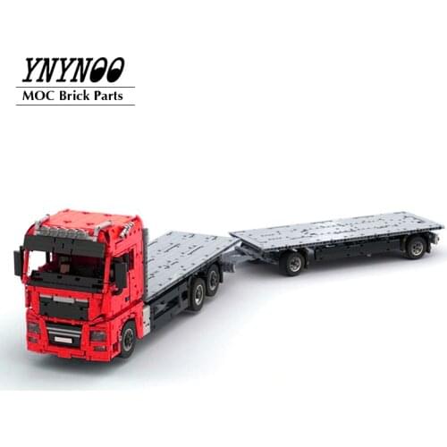 NEW 3120PSC MOC Flatbed Truck with Tow Trailers Board Trucks Remote Control Powered Functions Building Blocks Bricks DIY Toys