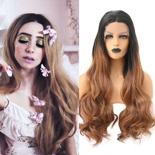 QUINLUX WIGS Blonde Ombre Wavy Wig Synthetic Lace Front Wigs For Black Women/Girl High Temperature Heat Fiber Cosplay Show