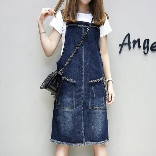 Plus Size 5XL Summer Autumn Women Denim Dress Sundress Casual Loose Overalls Dresses Female Solid Adjustable Strap Jeans Dress