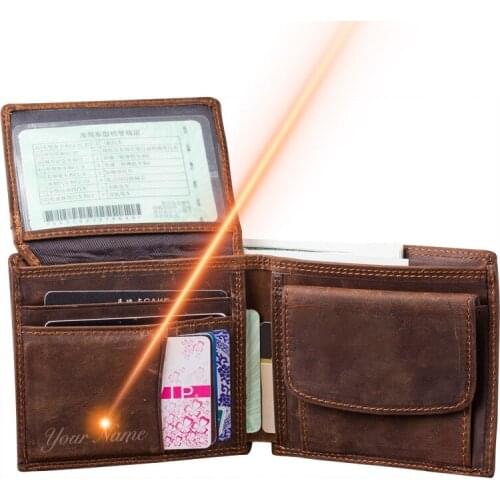 Fathers Day Gift DIY Free Engraving RFID Genuine Leather Short Thick Cash Card Coin Wallet Purse Pocket Holder for Man 1550