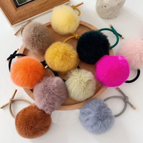 Cute Little girls Pompom Hair Ties Gum Bright Color Pom Pom Elastic Hair Band Hair Ropes Rubber Bands Hair Accessories