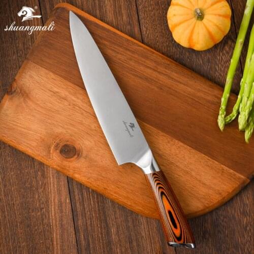 Shuangmali 8 Inch Slicing Knife 5Cr15 Stainless Steel Kitchen Chef Knives Razor Sharp Cleaver Meat Chef Knife With Wood Handle