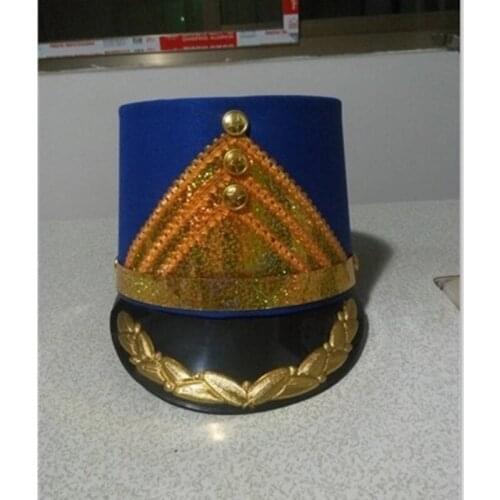 Blue military top hats festival drum team hats school performance supplies music party cap halloween cosplay headwear