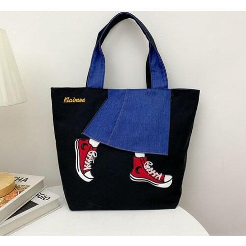 Larg Embroidered Canvas Cartoon Crossbody Bags Female Novelty Student Class Shoulder Handbags Fashion Cute Soft Sister Satchels