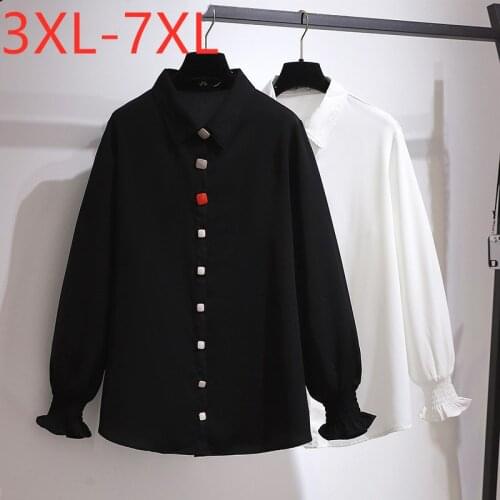 New 2021 Ladies Spring Autumn Plus Size Tops For Women Large Long Sleeve Loose Casual Button Black Shirt 3XL 4XL 5XL 6XL 7XL