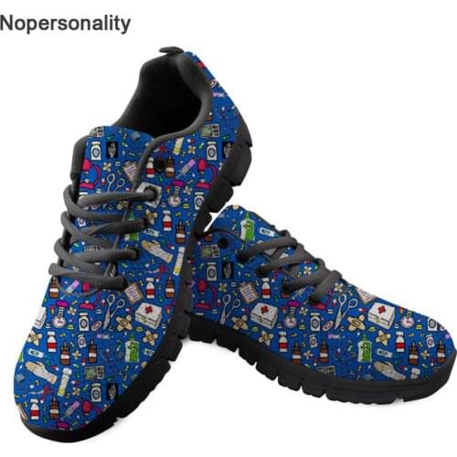 Nopersonality Blue Nurse Pattern Sneaker for Women Breathable Female Ladies Mesh Shoes Comfortable Lace Up Flats Plus 44