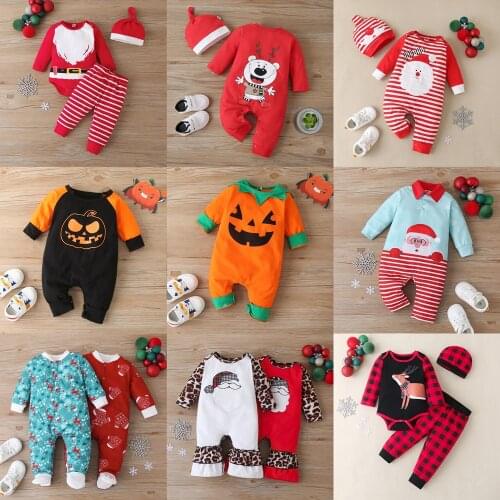 Christmas Winter Baby Boy Clothes Cotton Letter Santa Claus Patchwork Plaid Long Sleeve Baby Bodysuit Baby Girl Clothes 0-18M
