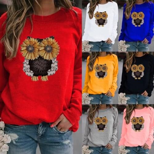 1PCS Adult Women Autumn Winter Sweatshirt Pullover Tops Long Sleeved Comfortable O-neck Lovely Owl Printing Leisure Suéter
