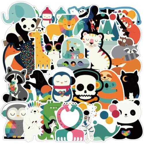 100PCS Mix Styles Cute Watercolor Animal Sticker Neon Light Warnings DIY Funny Stickers for Car Luggage Laptop Bike Toys