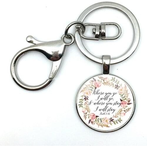 2018/fashion hot money where you go I will go to Ruth 1:16 Bible poetic floral pattern glass pendant keychain