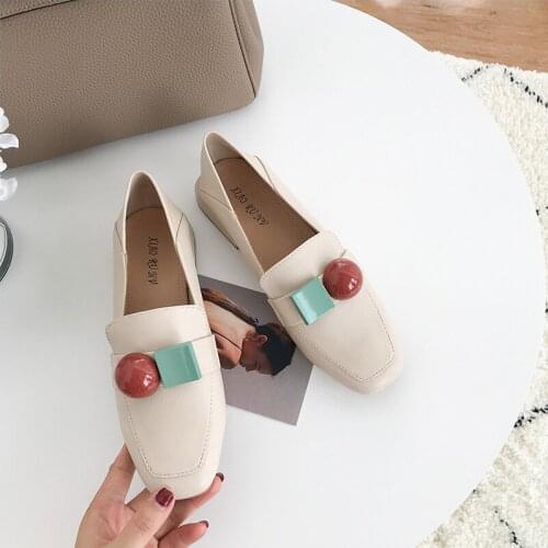 2020 Fashion Fall Single Shoes Women Low Heel Square Toe Casual Small Leather Shoes Retro Loaferflate Small Leather Shoes