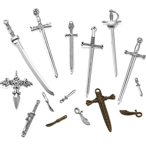 40pcs/set Tibetan Style Alloy Big Pendants Knife and Sword for Necklace Jewelry Making Decor Accessories Crafs Mixed Color