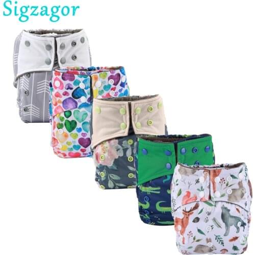 5 ALL IN ONE Baby Cloth Diapers Nappy Washable Charcoal Bamboo Sewn In Insert Double Gusset AIO Night