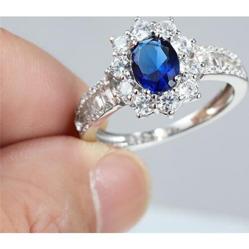 6MM Oval Lab Sapphire Engagement Rings For Women 925 Sterling Silver Rose Gold Blue Gemstone Wedding Ring Female Bridal Jewelry