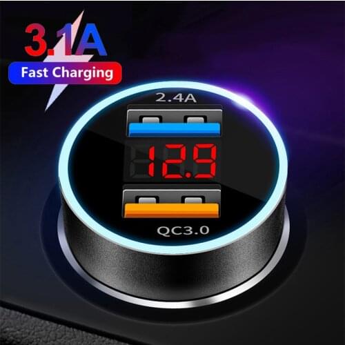 Dual USB Car Charger QC3.0 Digital Display Fast Charging Adapter Car Cigarette Lighter For iPhone 12 Pro Max Xiaomi 11 9 Huawei