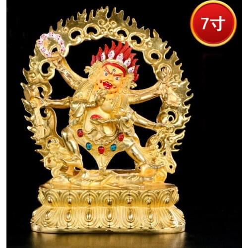Large High-grade gold gilding Buddha brass statue HOME family effective protection Tibetan Nepal Six armed mahagala Buddha