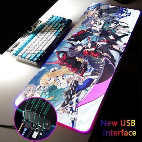 MRGLZY Large Honkai Impact Anime Pink Drop Shipping XXL RGB Mouse Pad Four USB Ports MousePad Gamer Accessories USB HUB Desk Mat