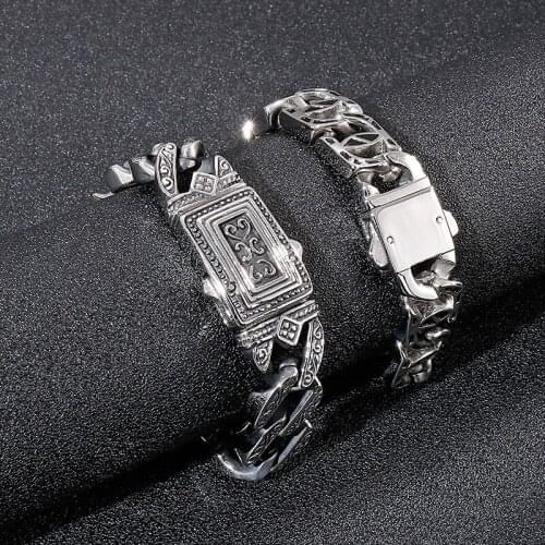 Trendy retro totem 316L stainless steel bracelet, creative personality punk style mens casting charm bracelet