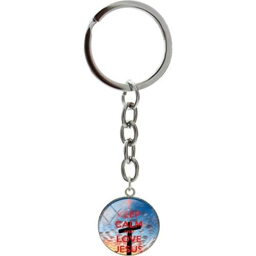 Vintage Cross Patterns Keyholders Round Glass Dome Letters Keyring For Men Women New 2021 Fashion Light Metal Friendship Jewelry